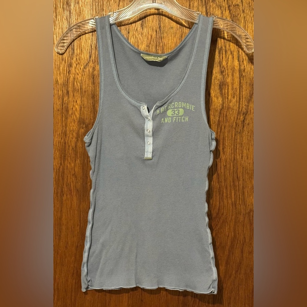 Abercrombie & Fitch Blue Tank Top Logo 33 Vintage Y2K Size Large Spellout